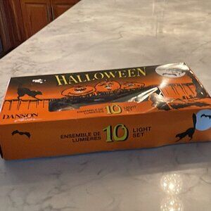 Vintage 90s Halloween 10 Light String Pumpkin Blow Mold Set with Box - 9 ft long
